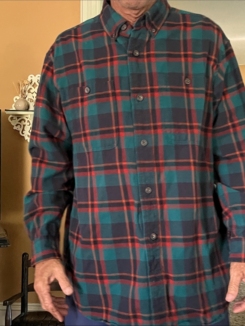 Duluth Trading Co Teal, Navy & Red Plaid Button-Down Shirt